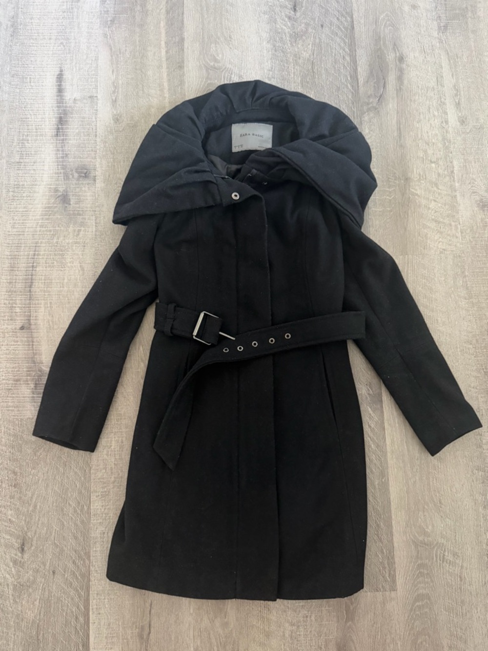 Zara Wool Women’s Black Belt Jacket Size Small S